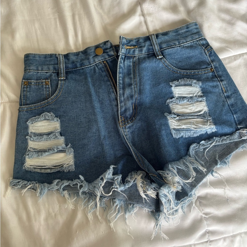 SHEIN Blue Distressed Jean Shorts